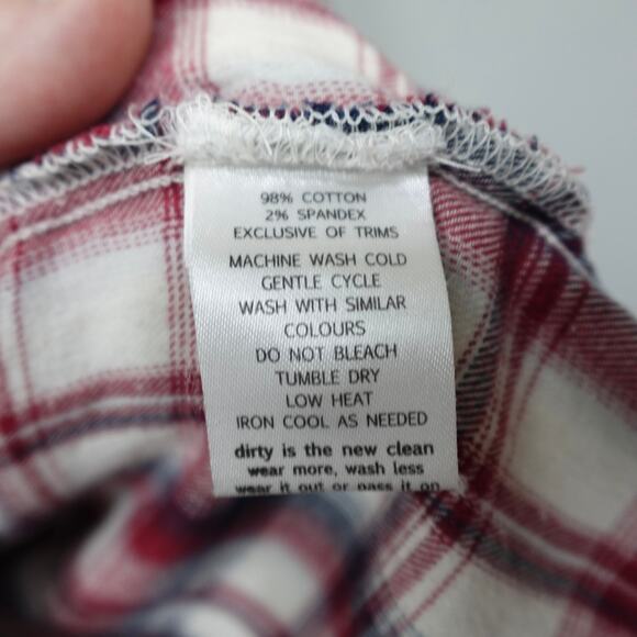 Horny Toad Flannel Tunic Top Sz S Red Cream Plaid Gathered Back Shirt Pockets LS - Picture 10 of 14